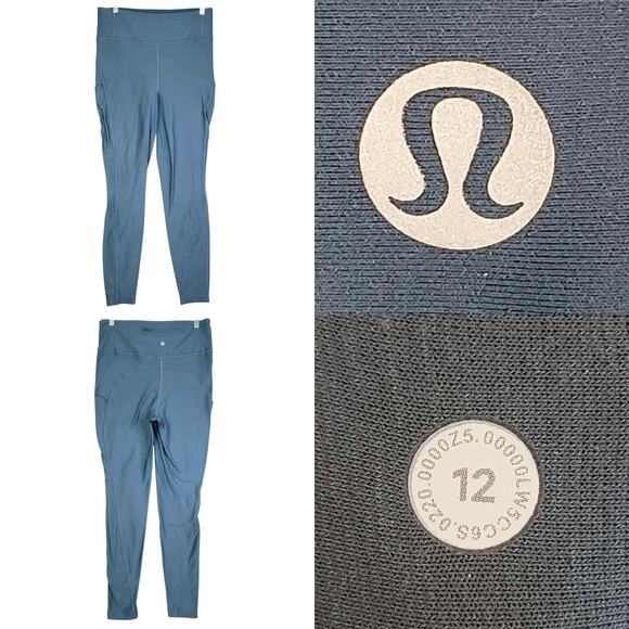 Lululemon Tights Size 12 Womens Flurry Up Lined High Rise Petrol Blue Pockets - Picture 1 of 7